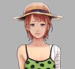 Rule 34 | 1girl, bandages, brown eyes, camisole, conomi islands, hat, nami (one piece), one piece, orange hair, straw hat, tears, yuu (1969loy)