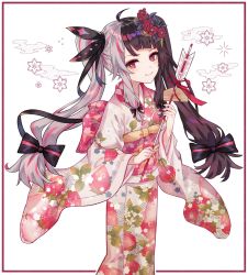 Rule 34 | 1girl, ahoge, arrow (projectile), bad id, bad twitter id, black bow, black hair, black ribbon, blush, bow, closed mouth, commentary, diagonal bangs, ema, feet out of frame, floral print, flower, food print, furisode, hair bow, hair flower, hair ornament, hair ribbon, hamaya, highres, holding, holding arrow, holding hamaya, japanese clothes, kimono, long hair, long sleeves, looking at viewer, multicolored hair, myomyomyoo, new year, nijisanji, obi, red eyes, red hair, ribbon, sash, silver hair, simple background, smile, solo, split-color hair, strawberry print, streaked hair, twintails, two-tone hair, very long hair, virtual youtuber, white background, wide sleeves, yorumi rena