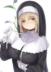 Rule 34 | 1girl, black dress, blush, breasts, brown eyes, closed mouth, dress, gloves, habit, highres, kawaraya koh, light brown hair, long hair, long sleeves, looking at viewer, nijisanji, nun, ribbon, sister claire, sister claire (1st costume), smile, solo, traditional nun, virtual youtuber, white gloves