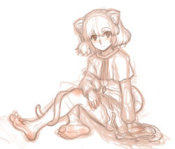Rule 34 | 1girl, animal ears, barefoot, blush, feet, female focus, grey hair, highres, kuro suto sukii, monochrome, mouse ears, mouse tail, nazrin, short hair, sitting, sketch, soles, solo, tail, toes, touhou