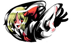 Rule 34 | 1girl, bad id, bad pixiv id, blonde hair, embodiment of scarlet devil, face, fang, female focus, foreshortening, kumadano, outstretched arms, red eyes, ribbon, rumia, short hair, solo, spread arms, touhou