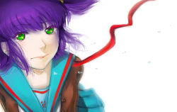 Rule 34 | dress, green eyes, mascot, purple hair, ru-chans, simple background, tears, unyl-chan