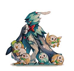 Rule 34 | alternate color, bird, black eyes, closed eyes, commentary request, creatures (company), dartrix, decidueye, evolutionary line, game freak, gen 7 pokemon, looking at viewer, looking back, nintendo, open mouth, pokemon, pokemon (creature), rowlet, shiny and normal, shiny pokemon, standing, tako2 eaka, tongue, u u, white background, yellow eyes