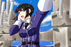 Rule 34 | 10s, 1girl, arm up, black hair, brown eyes, gloves, kantai collection, machinery, myoukou (kancolle), myoukou kai ni (kancolle), nishi koutarou, open mouth, outstretched arm, short hair, solo, upper body, white gloves