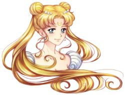 Rule 34 | 1girl, 2019, bishoujo senshi sailor moon, blonde hair, blue eyes, breasts, cleavage, closed mouth, collarbone, crescent, crescent facial mark, cropped arms, cropped torso, dated, double bun, earrings, facial mark, floating hair, hair bun, hair intakes, hair ornament, jewelry, kay-i, long hair, looking at viewer, medium breasts, portrait, princess serenity, signature, smile, solo, transparent background, twintails, very long hair
