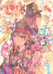 Rule 34 | 1boy, 1girl, absurdres, alternate costume, bag, bagged fish, black hat, black kimono, bracelet, brown hair, candy apple, closed mouth, commentary request, crazy straw, cup, drink, drinking glass, drinking straw, fate/grand order, fate (series), festival, fish, floral print, food, goldfish, hair between eyes, hat, heart straw, highres, holding, holding bag, holding cup, holding food, japanese clothes, jewelry, kimono, lantern, light, long hair, looking away, obi, oda nobukatsu (fate), oda nobunaga (fate), oda nobunaga (koha-ace), paper lantern, peaked cap, print kimono, profile, red eyes, rioka (southern blue sky), sash, sidelocks, smile, sunflower print, upper body, wind chime