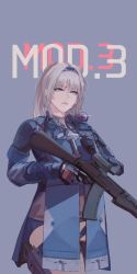 Rule 34 | 1girl, an-94, an-94 (girls&#039; frontline), an-94 (mod3) (girls&#039; frontline), armor, assault rifle, bad id, bad pixiv id, black gloves, blonde hair, blue background, blue eyes, feet out of frame, girls&#039; frontline, gloves, gun, hairband, highres, holding, holding gun, holding weapon, holstered, jacket, long hair, long sleeves, looking at viewer, md5 mismatch, mod3 (girls&#039; frontline), open mouth, ponytail, resolution mismatch, rifle, simple background, solo, source larger, standing, tactical clothes, useless (gss44344), weapon