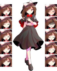 Rule 34 | 1girl, :o, ^ ^, alphes (style), black footwear, black hat, black skirt, blush, book, bow, bowtie, capelet, clenched teeth, closed eyes, closed mouth, crossed legs, crying, crying with eyes open, dairi, dr.latency&#039;s freak report, evil smile, expressionless, expressions, fedora, frown, full-face blush, full body, hat, high-waist skirt, holding, holding book, loafers, long sleeves, multiple views, open mouth, parody, red bow, red bowtie, sad, shaded face, shirt, shoes, skirt, smile, socks, standing, style parody, surprised, sweatdrop, tears, teeth, touhou, transparent background, usami renko, watson cross, white legwear, white shirt, wide-eyed