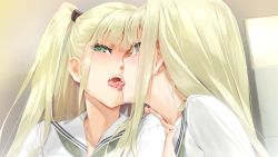 Rule 34 | 1boy, 1girl, bishoujo mangekyou, bishoujo mangekyou: tsumi to batsu no shoujo, bishoujo mangekyou (series), blonde hair, blush, brother and sister, collared shirt, crossdressing, french kiss, game cg, green eyes, green neckerchief, hand on another&#039;s shoulder, happoubi jin, hetero, incest, kannagi yuuma, kannagi yuuri, kiss, long hair, neckerchief, portrait, sailor collar, sailor shirt, saliva, saliva trail, shirt, siblings, tongue, tongue out, trap, twincest, twins, twintails, very long hair, white sailor collar, white shirt
