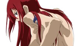 Rule 34 | bare back, bare shoulders, brown eyes, erza scarlet, fairy tail, kyabakurabakufu, long hair, red hair, tattoo, topless, unfinished