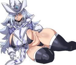 Rule 34 | 1girl, breasts, huge breasts, long hair, looking at viewer, silent magician, simple background, smile, solo, thick thighs, thighs, yu-gi-oh!, yu-gi-oh! duel monsters