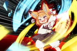 Rule 34 | animal ears, beat saber, blush, child, commentary request, energy sword, f09fa4aa, fang, fox ears, fox tail, koume (beat saber), koume (vrchat), lightsaber, open mouth, solo, sword, tail, vrchat, weapon