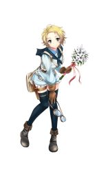Rule 34 | 1girl, artist request, blonde hair, blue eyes, dagger, flower, formation girls, full body, highres, knife, looking at viewer, nadia tolstaya, official art, petankoside, short hair, smile, solo, thighhighs, transparent background, weapon