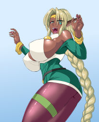Rule 34 | aisha clanclan, breasts, dark skin, highres, huge breasts, long hair, ml, open mouth, outlaw star, smile