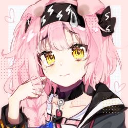 Rule 34 | + +, 1girl, animal ears, arknights, black choker, black hairband, black jacket, braid, cat ears, choker, closed mouth, collarbone, crying, crying with eyes open, goldenglow (arknights), hairband, heart, jacket, lightning bolt print, long hair, long sleeves, open clothes, open jacket, pink hair, portrait, shirt, side braid, solo, tears, white shirt, yellow eyes