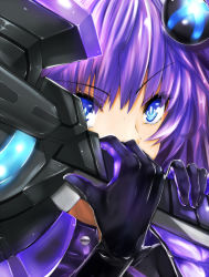 Rule 34 | 10s, 1girl, absurdres, blue eyes, braid, close-up, hair ornament, highres, looking at viewer, neptune (neptunia), neptune (series), purple hair, purple heart (neptunia), shishin (shishintei), solo, sword, symbol-shaped pupils, twin braids, weapon
