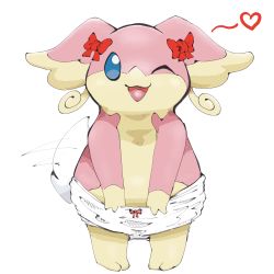 Rule 34 | 1girl, :3, absurdres, animal ears, animal feet, audino, blank eyes, blue eyes, body fur, bow, bow panties, clothed pokemon, creatures (company), female focus, flat chest, full body, furry, furry female, game freak, gen 5 pokemon, hair bow, happy, heart, highres, looking at viewer, motion lines, nintendo, one eye closed, open mouth, panties, panty pull, pigeon-toed, pink fur, pokemon, pokemon (creature), pulling own clothes, red bow, red leopard, simple background, sketch, smile, solo, spoken heart, standing, straight-on, tail, tail wagging, tongue, topless, two-tone fur, underwear, undressing, white background, white panties, wink, yellow fur