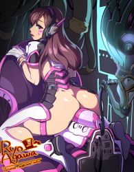 Rule 34 | 1girl, agawa ryou, artist name, ass, bad id, bad tumblr id, boots, brown eyes, brown hair, butt crack, d.va (overwatch), facial mark, gloves, long hair, overwatch, overwatch 1, signature, sitting, solo, thigh boots, thighhighs, wariza, watermark, web address, white gloves, white thighhighs