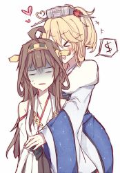 Rule 34 | &gt; &lt;, 10s, 2girls, :d, ahoge, bad anatomy, bad hands, bare shoulders, blonde hair, brown hair, commentary, dollar sign, closed eyes, furisode, hairband, hat, heart, heart ahoge, height difference, hug, hug from behind, iowa (kancolle), japanese clothes, kantai collection, kimono, kongou (kancolle), kvlen, multiple girls, nontraditional miko, open mouth, ponytail, sketch, skirt, smile, turn pale, wide sleeves, xd, yuri