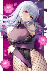 Rule 34 | 1girl, absurdres, bare shoulders, breasts, fate/grand order, fate (series), highres, kama (fate), large breasts, leotard, long hair, looking at viewer, playboy bunny, red eyes, solo, thighs, vivi (eve no hakoniwa), white hair