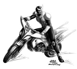Rule 34 | 1boy, character request, full body, greyscale, helmet, kamen rider, kamen rider kuuga, kamen rider kuuga (series), male focus, monochrome, motor vehicle, motorcycle, sketch, solo, taikyokuturugi, vehicle, white background