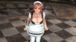 Rule 34 | 1girl, 3d, breasts, cleavage, dead or alive, dead or alive 5, dress, female focus, from above, highres, honoka (doa), large breasts, looking at viewer, maid, official art, pink eyes, pink hair, smile, solo, tecmo