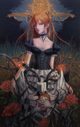 Rule 34 | 1girl, absurdres, angel (evangelion), blue eyes, choker, doll, flower, gothic lolita, highres, lolita fashion, long hair, looking at viewer, neon genesis evangelion, plant, red hair, solo, souryuu asuka langley, sunday-zjy, thorns, two side up, vines
