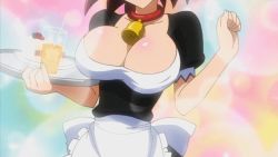 Rule 34 | 00s, 1girl, animal ears, animated, animated gif, apron, bell, bouncing breasts, breasts, brown hair, cake, cleavage, closed eyes, collar, cow ears, cowbell, food, fujiwara naeka, jiggle, kamen no maid guy, large breasts, maid, maid headdress, neck bell, open mouth, short hair, smile, strawberry shortcake, tray