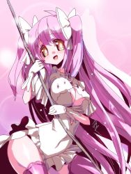 Rule 34 | 10s, 1girl, breasts, cleavage cutout, clothing cutout, kaname madoka, long hair, mahou shoujo madoka magica, mahou shoujo madoka magica (anime), miuku (marine sapphire), pink hair, pink thighhighs, smile, solo, thighhighs, two side up, ultimate madoka, very long hair, yellow eyes