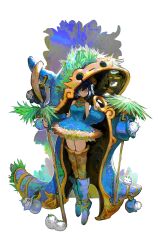 Rule 34 | 1girl, absurdres, bare shoulders, black hair, blue dress, blue eyes, blue footwear, blue hair, boots, closed mouth, creature, dress, full body, grass, hat, highres, holding, holding staff, looking at viewer, mokagu, original, short dress, short hair, simple background, sleeveless, sleeveless dress, solo, staff, standing, tachi-e, thighhighs, white background, zettai ryouiki
