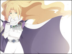Rule 34 | 1990s (style), 1girl, belt, bernkastel321, blonde hair, cape, female focus, final fantasy, final fantasy iv, final fantasy iv: the after years, gloves, green eyes, long hair, retro artstyle, robe, rosa farrell, shoulder pads, simple background, solo, white background