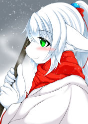 Rule 34 | 1girl, absurdres, furry, furry female, green eyes, highres, megane inu, red scarf, scarf, short hair, solo, white hair