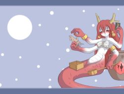Rule 34 | 1girl, drunk, extra arms, horns, lamia, monster girl, multi arm, multi limb, nollety, non-web source, original, red hair, scales, solo