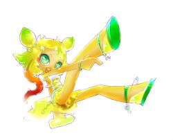 Rule 34 | 1girl, aboko (crazy friday), bad id, bad pixiv id, blonde hair, c.c. lemon, c.c. lemon (character), chain, dress, full body, gradient hair, green eyes, multicolored hair, open mouth, red hair, skirt, solo, transparent background
