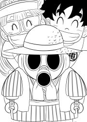 Rule 34 | company connection, creator connection, dr. slump, dragon ball, hat, highres, looking at viewer, norimaki arale, robot, smile, son goku, straw hat, toei animation, tori-bot