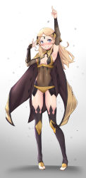 Rule 34 | 1girl, blonde hair, blue eyes, blush, bodystocking, breasts, cleavage, cosplay, fire emblem, fire emblem awakening, fire emblem fates, highres, lissa (fire emblem), nervous smile, nintendo, ophelia (fire emblem), small breasts, smile, solo, thighs