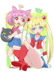 Rule 34 | 1990s (style), 2girls, age difference, bad id, bad pixiv id, bishoujo senshi sailor moon, bishoujo senshi sailor moon r, blonde hair, blue eyes, blue sailor collar, blue skirt, boots, bow, chibi usa, child, cone hair bun, dress, hair bun, kawasaki kazuhiko, knee boots, long hair, luna-p, magical girl, mother and daughter, multiple girls, pink hair, red bow, red eyes, retro artstyle, sailor collar, sailor dress, sailor moon, sailor senshi, skirt, tongue, tsukino usagi, twintails