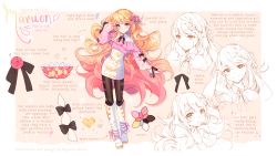 Rule 34 | 1girl, artist name, black bow, black pantyhose, blonde hair, blue eyes, blush, boots, bow, braid, closed mouth, collared dress, commentary, commission, crying, crying with eyes open, dress, english commentary, english text, flower, gradient hair, hair flower, hair ornament, hand up, heart, heterochromia, highres, hyanna-natsu, knee boots, long hair, long sleeves, multicolored hair, multiple views, off-shoulder shirt, off shoulder, original, pantyhose, parted lips, pink hair, pink shirt, puffy long sleeves, puffy sleeves, purple eyes, red flower, shirt, smile, tears, very long hair, white dress, white footwear