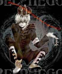 Rule 34 | 1boy, belphegor (reborn), belt, crown, grin, jewelry, katekyo hitman reborn!, looking at viewer, male focus, misteor, necklace, shirt, short hair, smile, solo, source request, striped clothes, striped shirt, tiara
