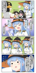 Rule 34 | 10s, 3girls, 4koma, :d, ^ ^, abyssal ship, bare shoulders, battleship princess, black hair, blue hair, blush, blush stickers, candy, chibi, closed eyes, comic, commentary request, detached sleeves, closed eyes, female admiral (kancolle), food, glasses, gloves, hat, hat ornament, highres, kantai collection, kirishima (kancolle), lollipop, long hair, long sleeves, military, military uniform, multiple girls, nontraditional miko, open mouth, peaked cap, puchimasu!, red eyes, short hair, smile, solid circle eyes, translation request, uniform, wavy mouth, white gloves, wide sleeves, witch hat, yuureidoushi (yuurei6214)