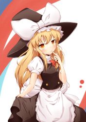 Rule 34 | 1girl, absurdres, aikawa ryou, apron, blonde hair, blush, bow, braid, brown eyes, clothes lift, dress, dress lift, female focus, finger to mouth, flat chest, hair bow, hat, hat ribbon, highres, kirisame marisa, long hair, ribbon, smile, solo, standing, touhou, transparent background, witch, witch hat