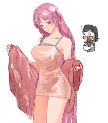 Rule 34 | !, 2girls, alternate costume, anne (path to nowhere), black hair, breasts, glasses, iron (path to nowhere), jrnc23, large breasts, long hair, medium breasts, multiple girls, nightgown, official alternate costume, path to nowhere, pink hair, pink nightgown, yuri
