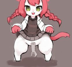 Rule 34 | 1girl, animal ears, cat busters, cat ears, cat tail, censored, female focus, furry, furry female, green eyes, long hair, neko hakase (cat busters), no humans, no panties, novelty censor, open mouth, pink hair, solo, tail, twintails, wrench