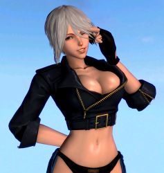 Rule 34 | 1girl, 3d, angel (kof), blue eyes, breasts, cleavage, fingerless gloves, gloves, highres, large breasts, looking at viewer, midriff, navel, smile, snk, the king of fighters