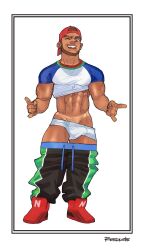 Rule 34 | 1boy, abs, backwards hat, bara, baseball cap, beard, bulge, clothes lift, double w, facial hair, full beard, full body, hat, highres, looking at viewer, male focus, male underwear, male underwear pull, mature male, navel, original, pubic stubble, reeddune, seductive smile, shirt, shirt lift, short hair, smile, solo, standing, stomach, tan, thick eyebrows, thick thighs, thighs, tight clothes, tight shirt, underwear, w, white male underwear