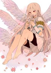Rule 34 | 1boy, afuro terumi, androgynous, angel wings, bad id, bad pixiv id, barefoot, bike shorts, blonde hair, feet, flower, inazuma eleven, inazuma eleven (series), long hair, male focus, multiple wings, red eyes, revision, seraph, solo, tokio neo, very long hair, wings, zeus (inazuma eleven)