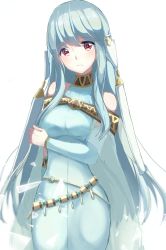 Rule 34 | 1girl, aone hiiro, bare shoulders, blue hair, cape, dress, fire emblem, fire emblem: the blazing blade, fire emblem heroes, hair ornament, highres, long hair, looking at viewer, ninian, nintendo, red eyes, simple background, smile, solo, white background