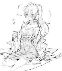 Rule 34 | 1girl, alcohol, artist request, bad id, bad twitter id, blush, cup, drunk, greyscale, hiccup, japanese clothes, kimono, monochrome, open clothes, open kimono, ponytail, rwby, sakazuki, sake, scar, scar across eye, scar on face, sitting, solo, translated, weiss schnee