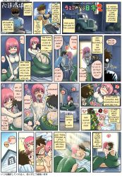 Rule 34 | 1boy, 1girl, breasts, brown hair, comic, english text, hard-translated, hetero, highres, lamia, large breasts, monster, monster girl, monster musume no iru nichijou, nipples, okayado, penis, pink hair, scales, sequential, sex, text focus, third-party edit, translated