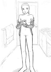 Rule 34 | 1girl, absurdres, highres, naked sweater, nude, original, phone, smile, sweater